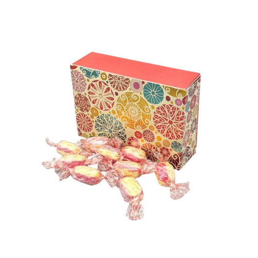 250g Rectangular Box Pattern of Sugar Free Rhubarb and Custard
