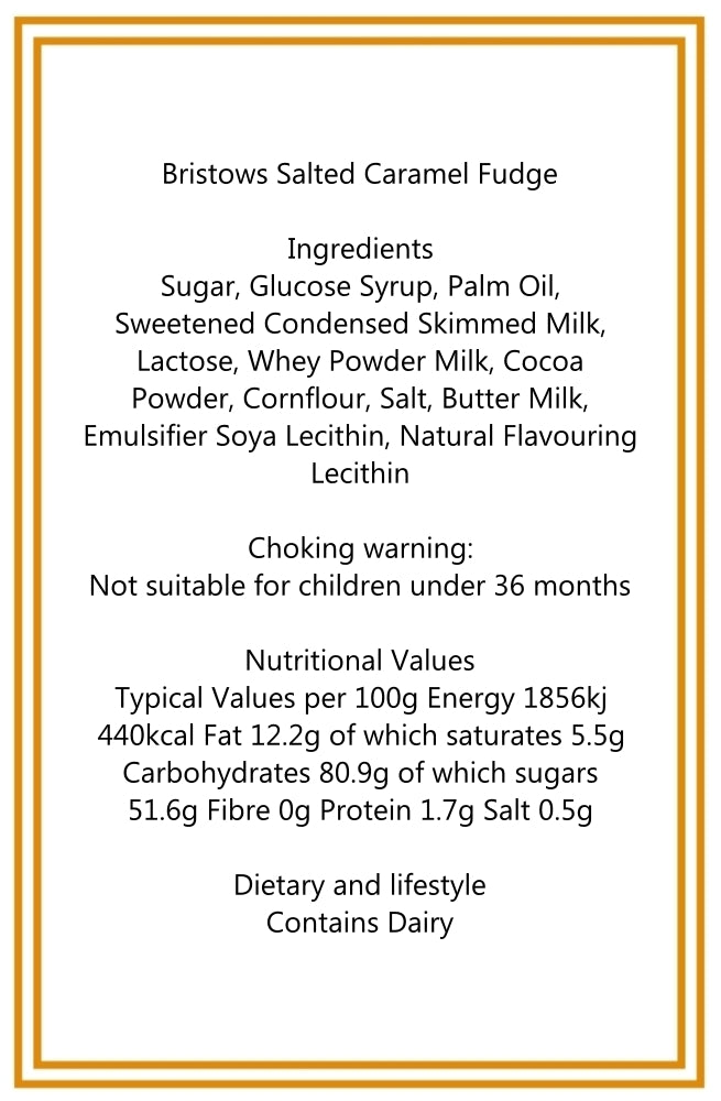 250g Pouch of Bristows Salted Caramel Fudge