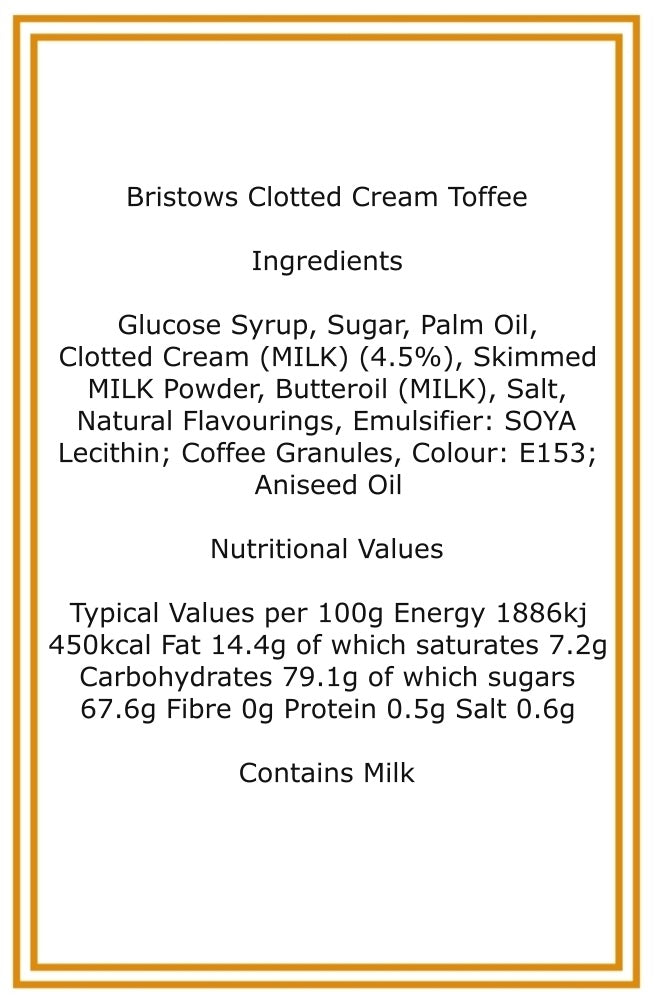 350g Rectangular Patterned Box of Bristows Clotted Cream Toffee