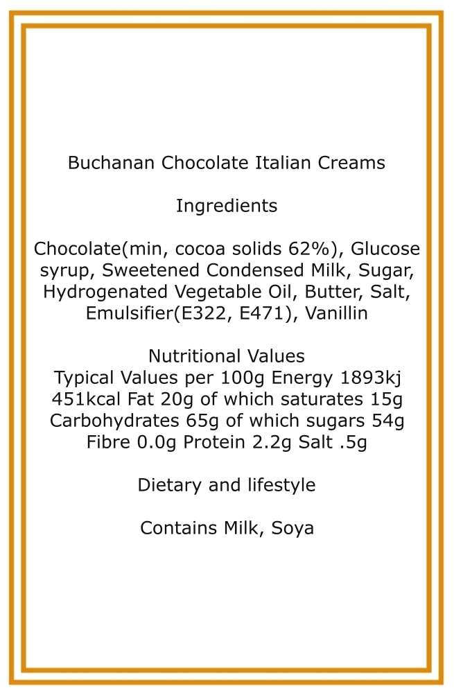 350g Rectangular Patterned Box of Buchanans Chocolate Italian Creams