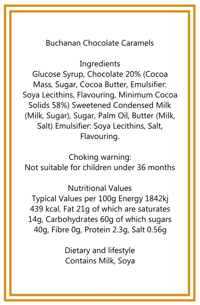 300g Square Window Paisley Pattern Box of Buchanans Chocolate Caramel Toffees