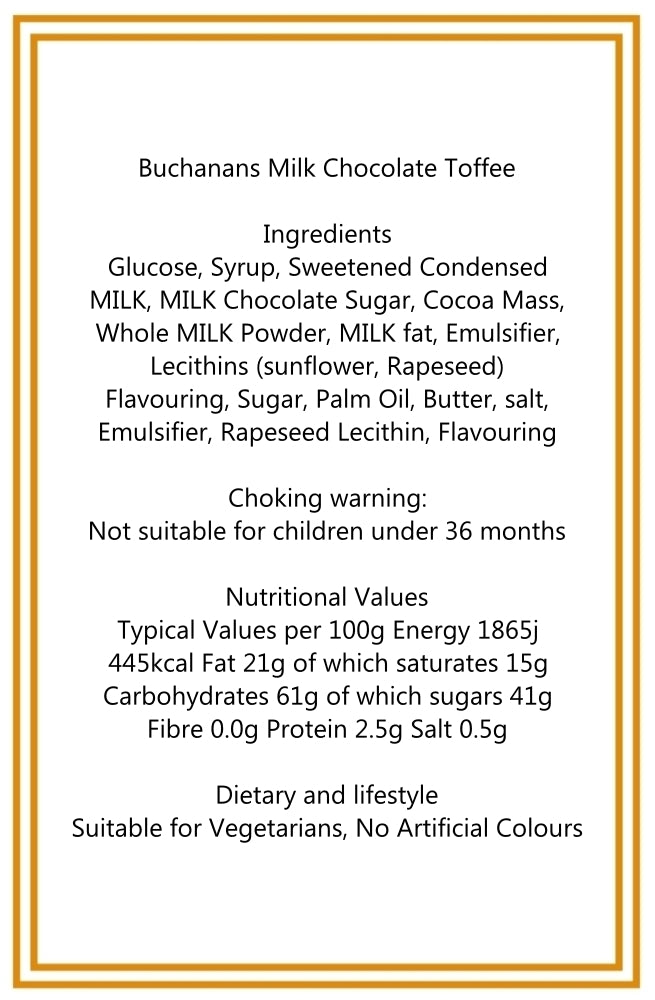 200g Tube of Buchanans Milk Chocolate Caramel Toffees