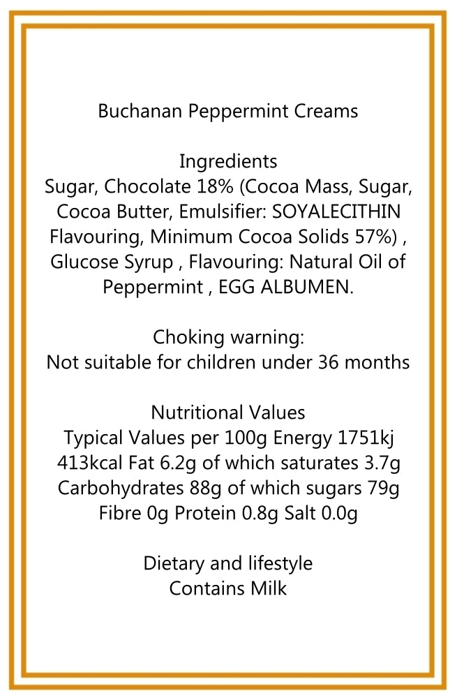250g Rectangular Patterned Box of Buchanan's Chocolate Peppermint Creams
