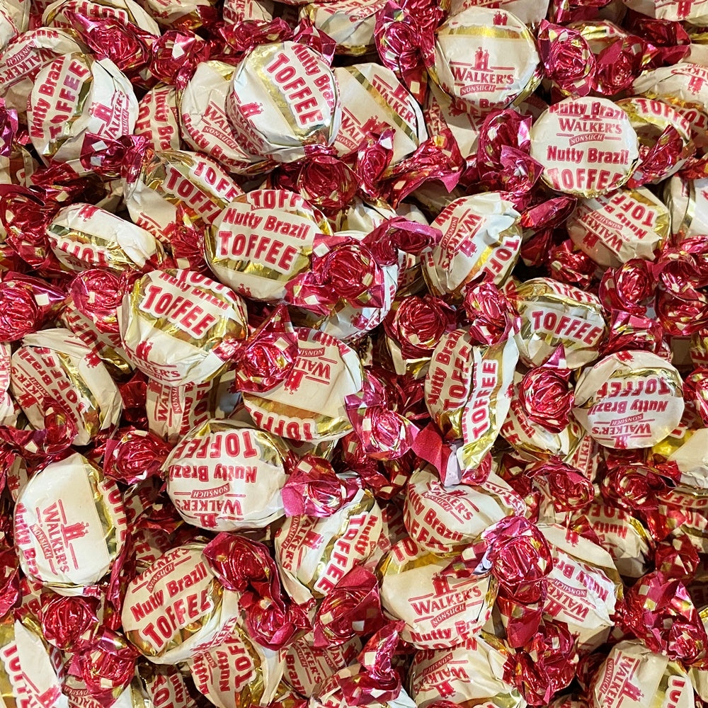 200g White Cardboard Tube of Walkers Nutty Brazil Toffees