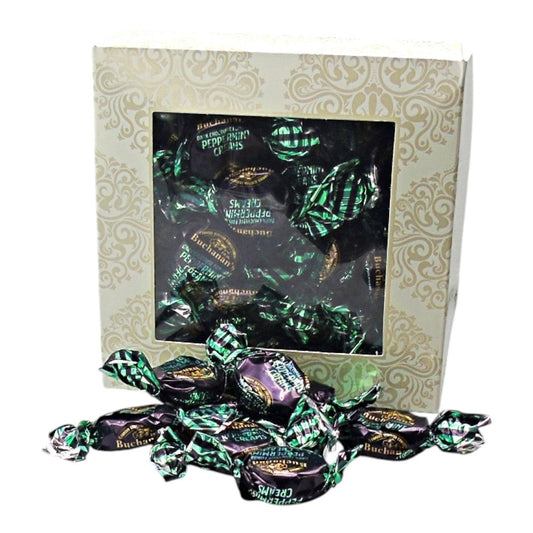 300g Square Window Pattern Box of Buchanans Chocolate Peppermint Creams