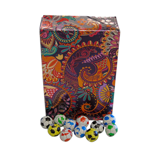 250g Rectangular Patterned Box of Individually Wrapped Chocolate Flavoured Footballs