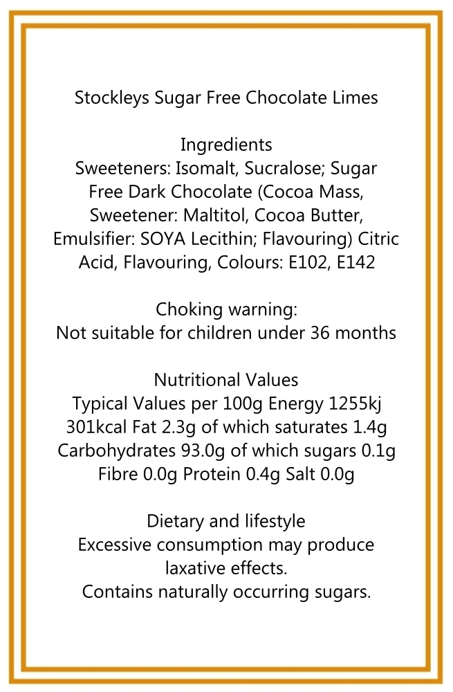 200g Tube of Sugar Free Chocolate Limes Sweets
