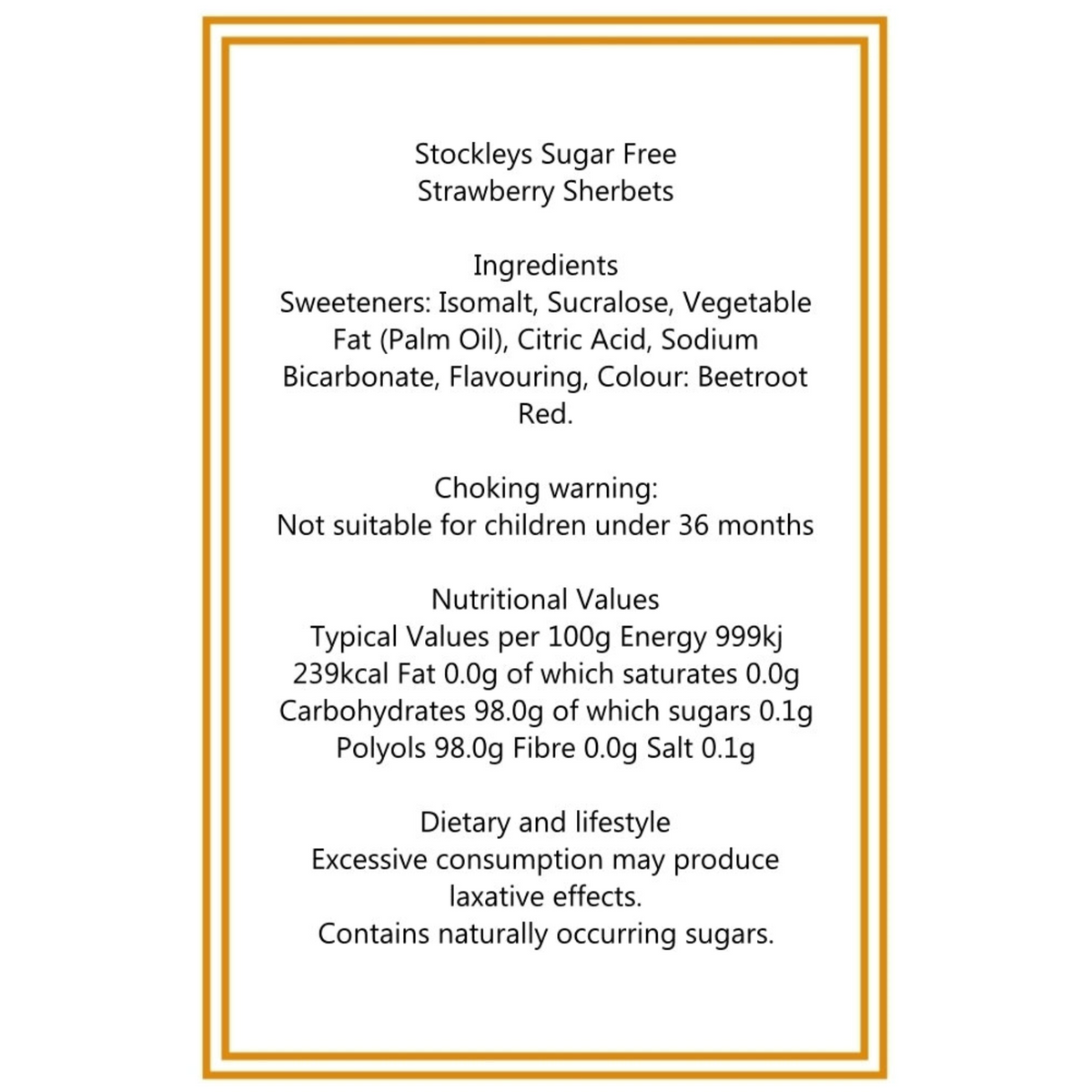 250g Cotton Bag of Sugar Free Strawberry Sherbets Sweets