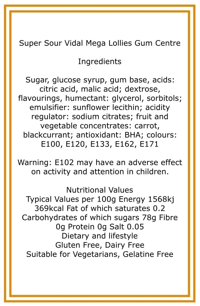 Bag of 10 Vidal Zoom Super Sour Mega Lollies with Bubblegum Centre