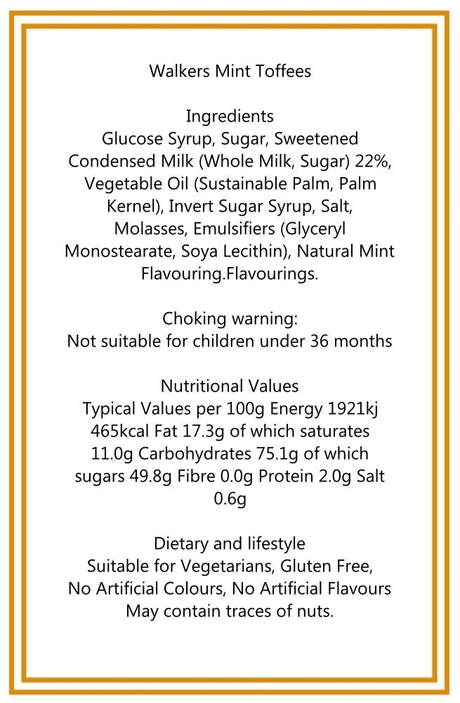 200g White Cardboard Tube of Walkers Mint Toffee