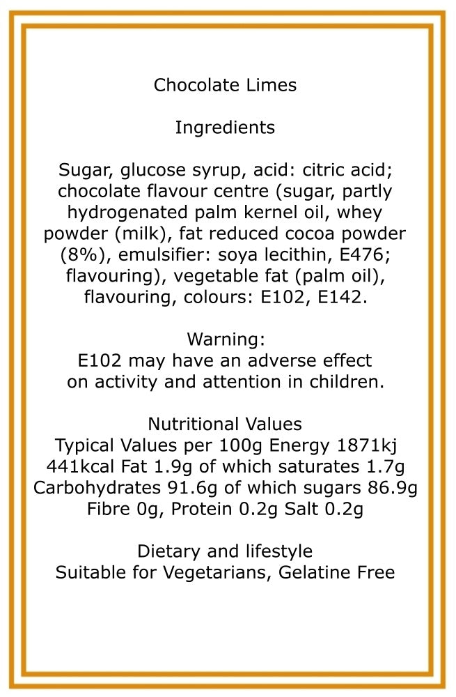 250g Rectangular Box Pattern of Hard Boiled Chocolate Limes Sweets