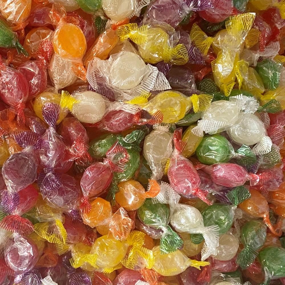 350g Rectangular Patterned Box of Hard Boiled Fruit Drop Sweet
