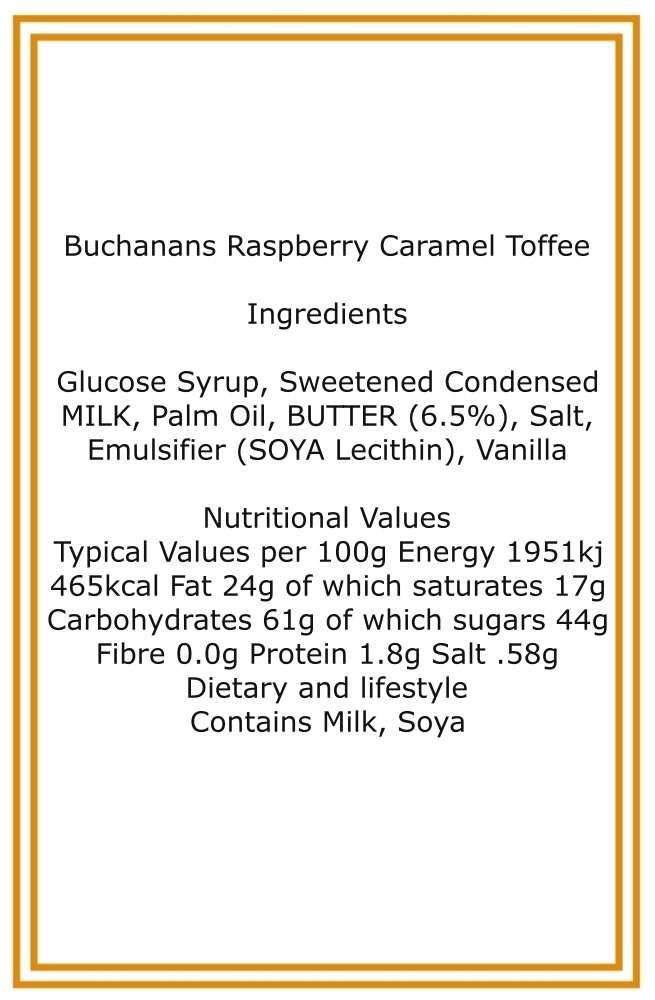 350g Rectangular Box of Buchanans Raspberry Caramel Toffee