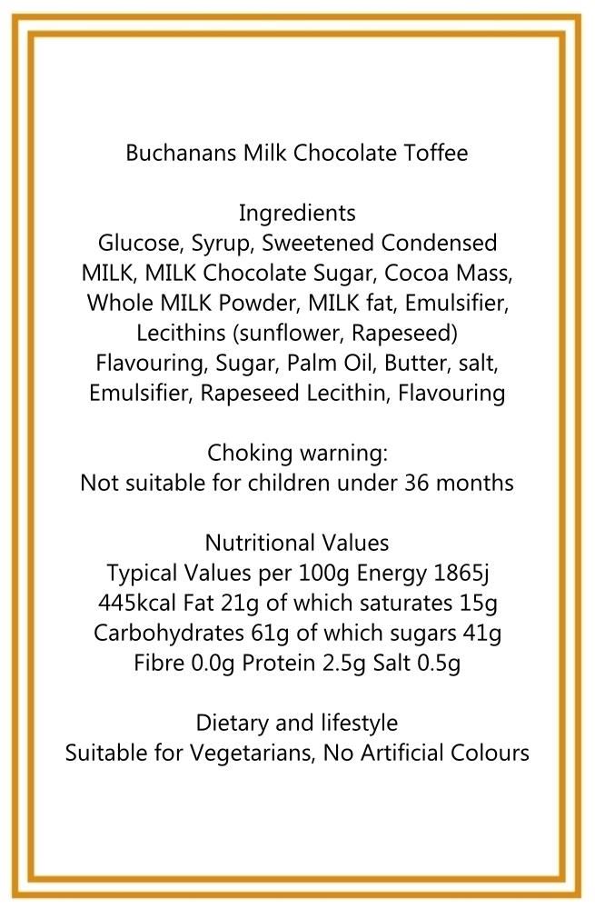 350g Rectangular Box of Buchanans Milk Chocolate Caramel Toffees