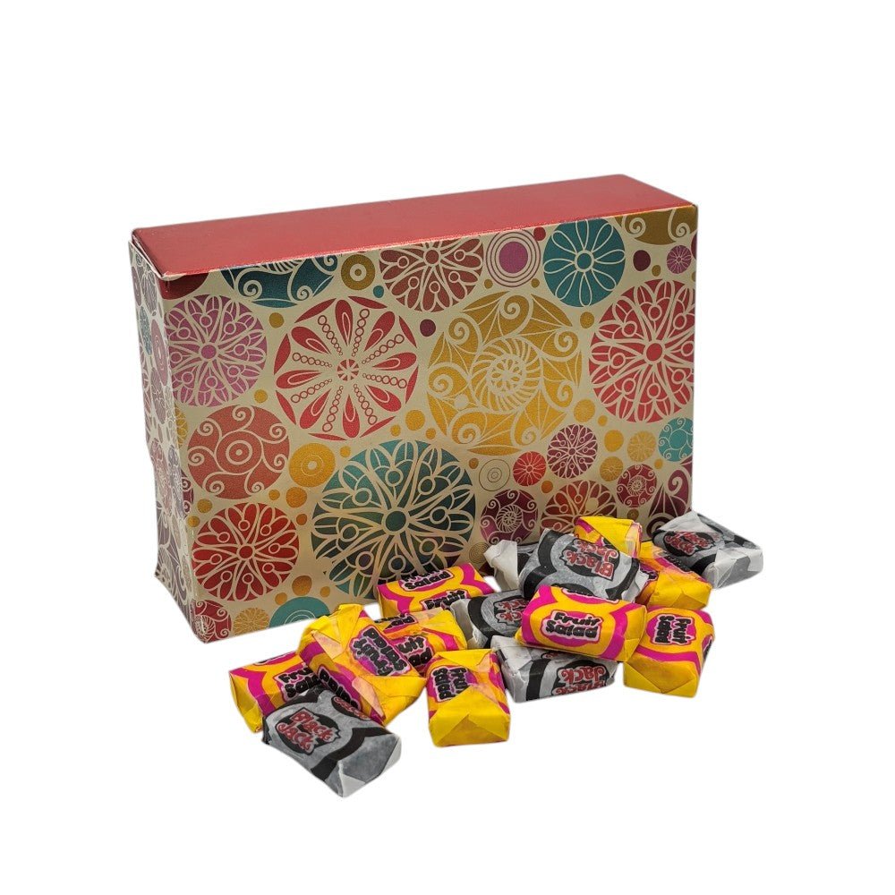 250g Rectangular Box Blossom Pattern of Black Jacks and Fruit Salads