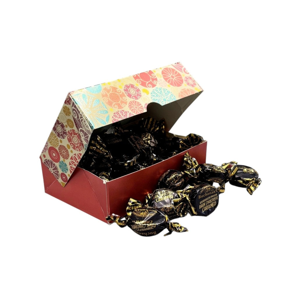 250g Rectangular Pattern Box of Buchanan's Chocolate Caramel Toffees