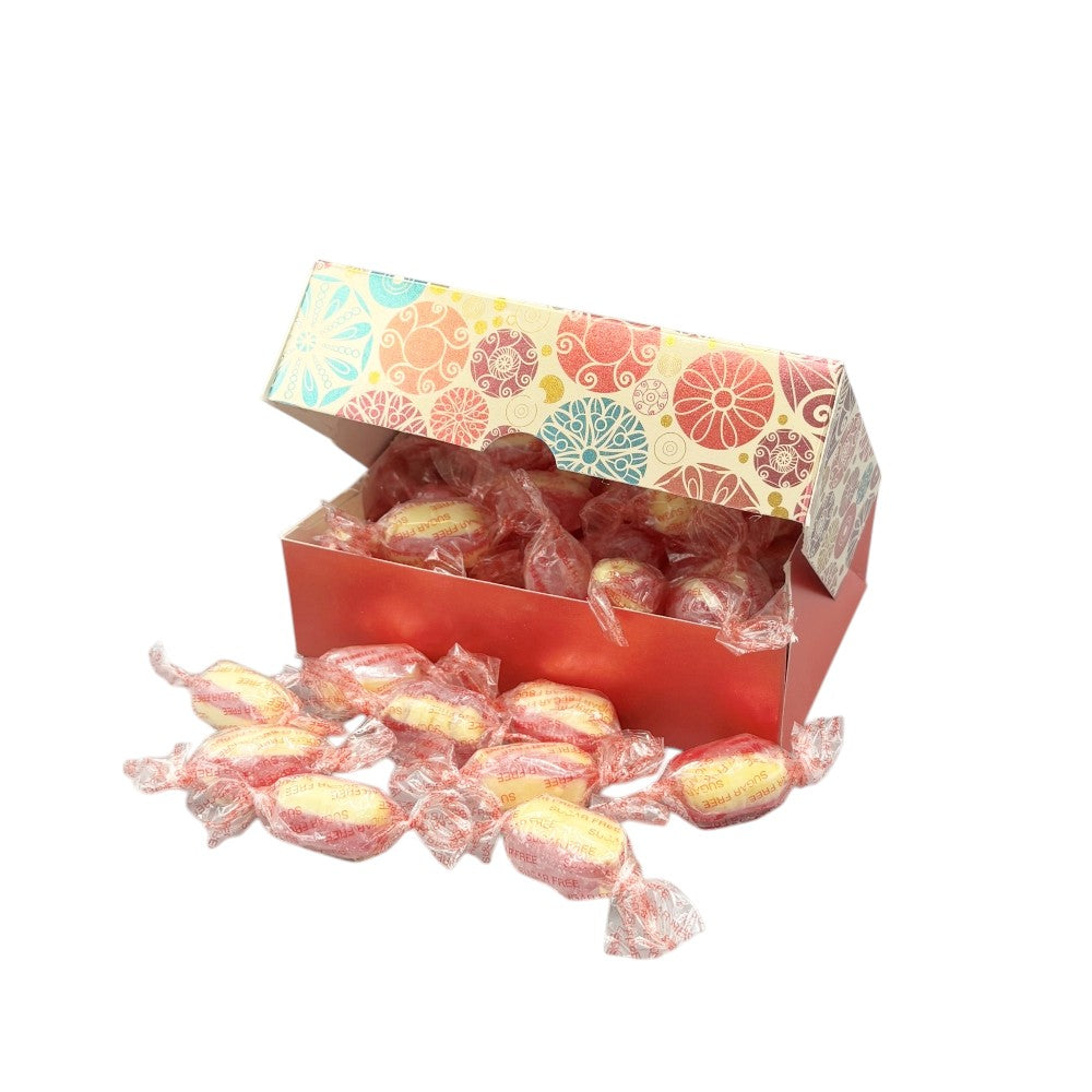 250g Rectangular Box Pattern of Sugar Free Rhubarb and Custard