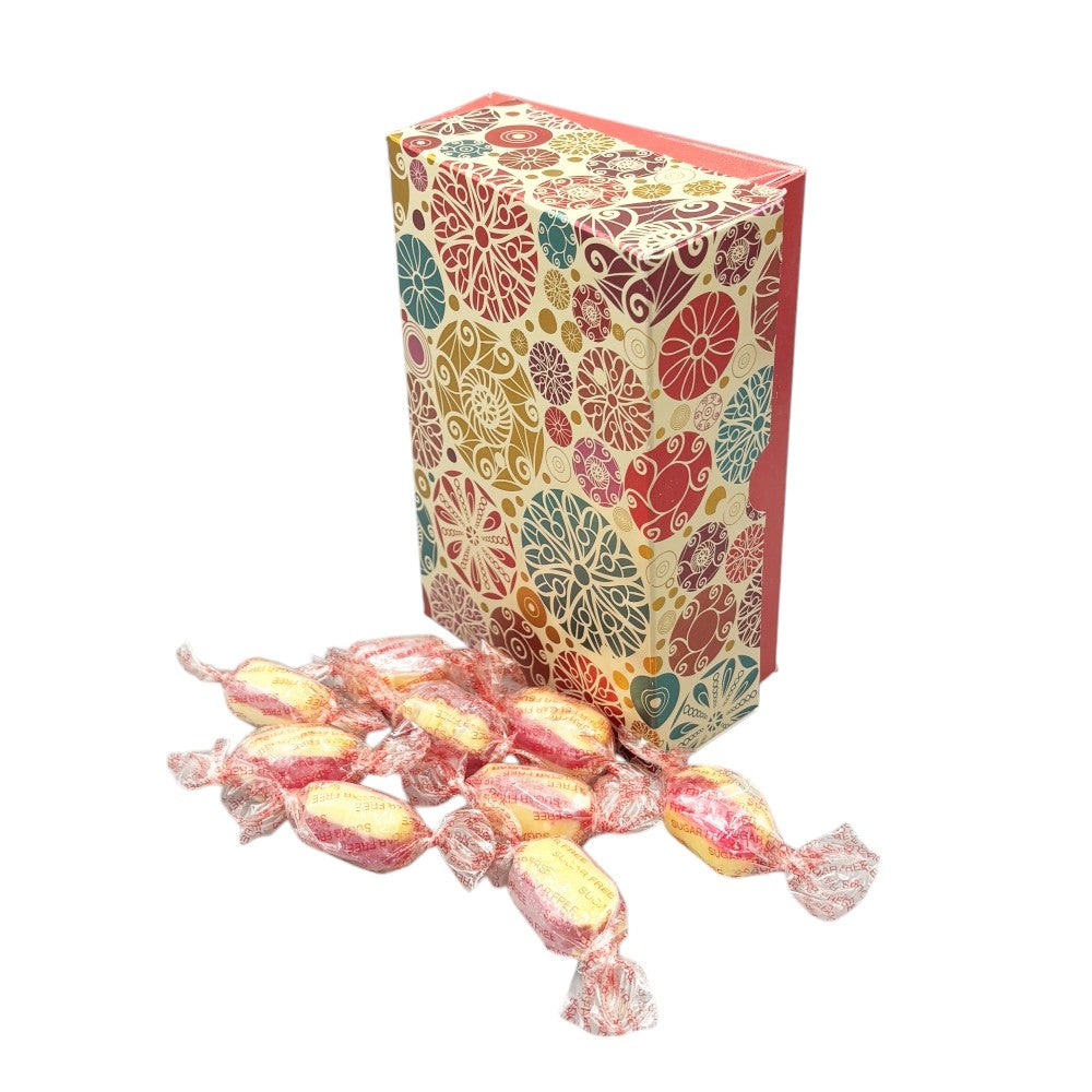 250g Rectangular Box Pattern of Sugar Free Rhubarb and Custard