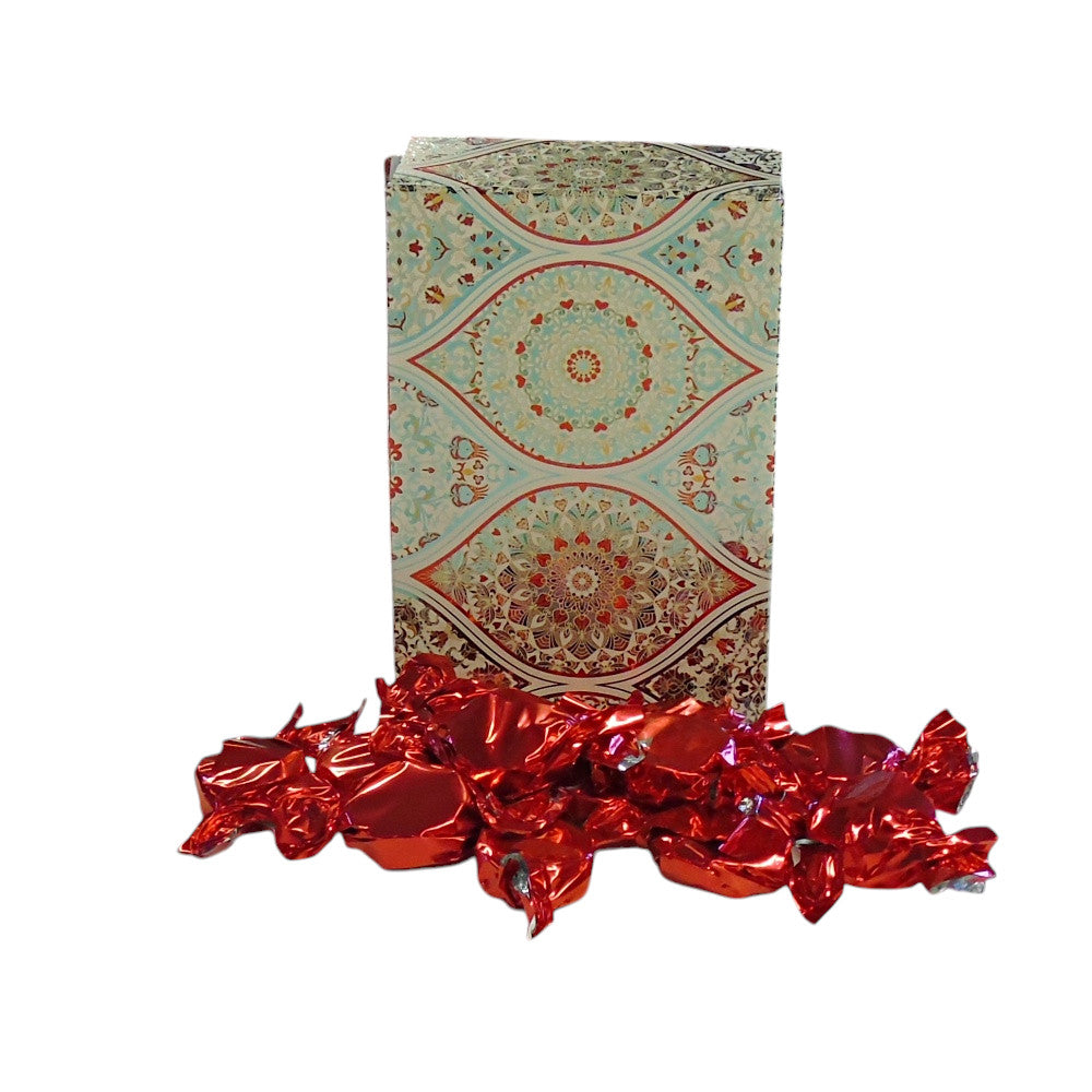 250g Rectangular Patterned Box of Buchanan Raspberry Caramel Toffee