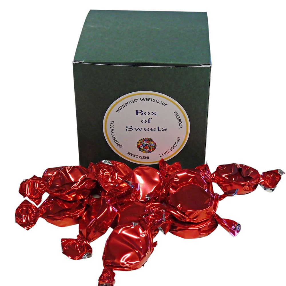 300g Square Coloured Box of Buchanan Raspberry Caramel Toffee