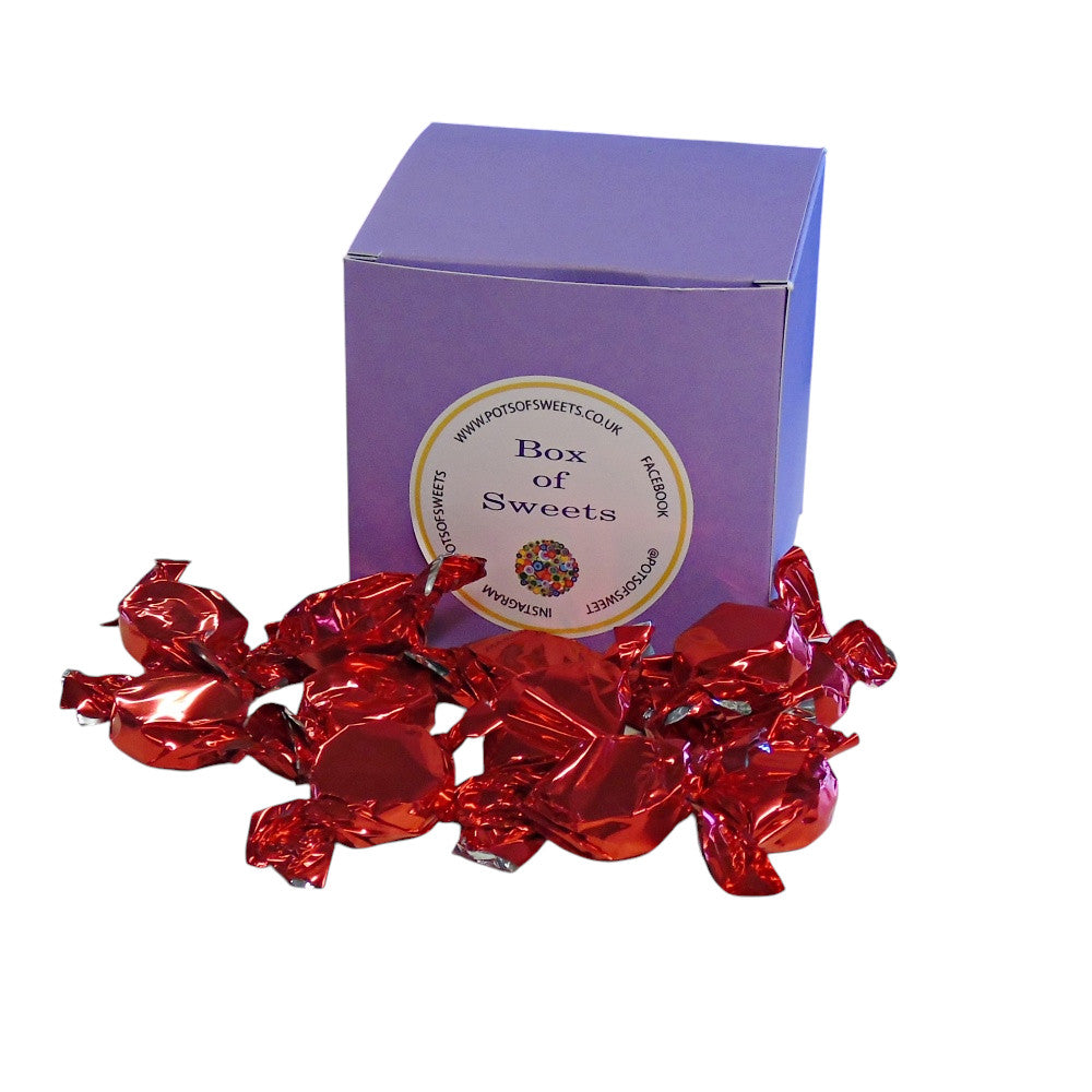 300g Square Coloured Box of Buchanan Raspberry Caramel Toffee