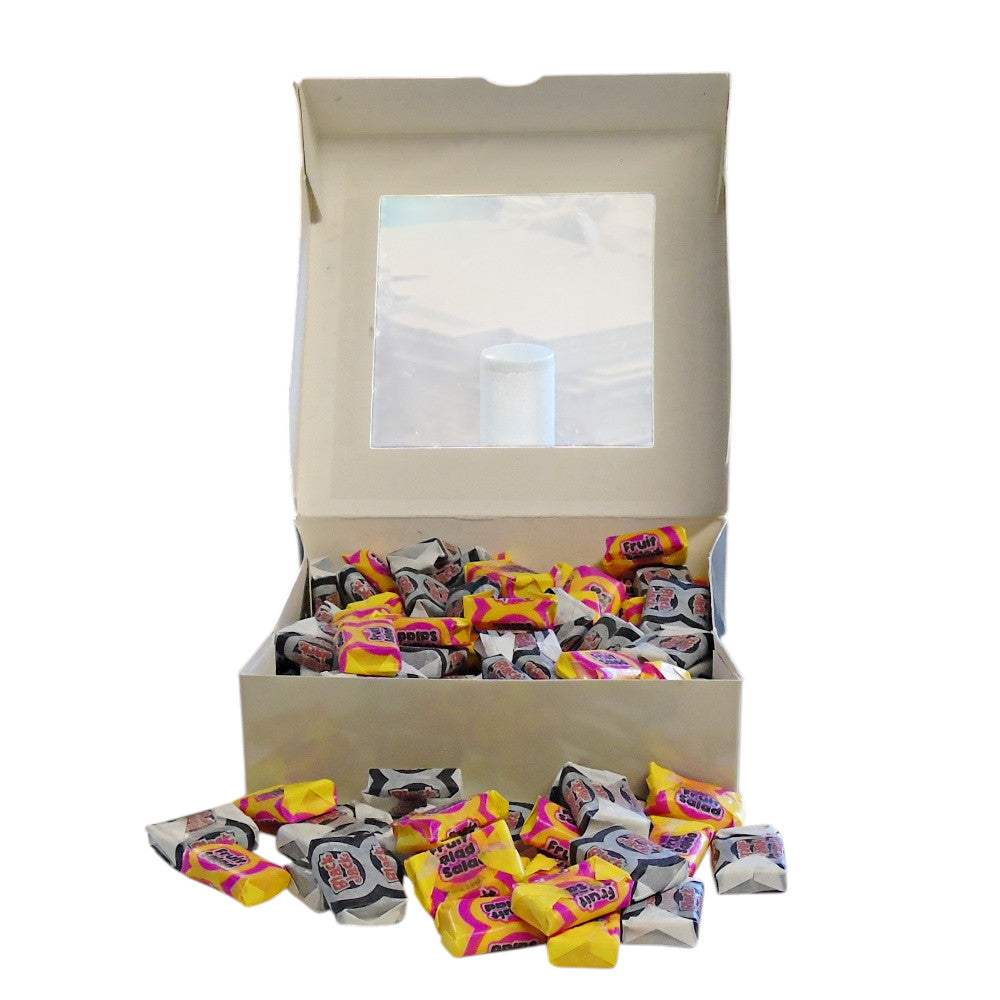 300g Square Window Ivory White Pattern Box of Black Jacks and Fruit Salads