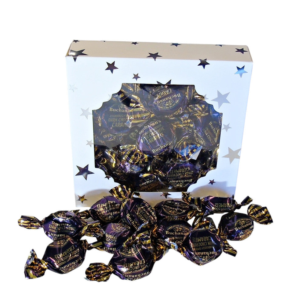 300g Square Window Pattern Box of Buchanans Chocolate Caramel Toffees