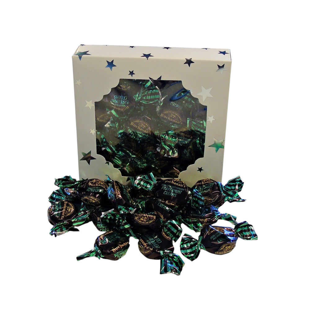 300g Square Window Pattern Box of Buchanans Chocolate Peppermint Creams