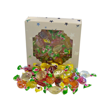 300g Square Window Star Pattern Box of Hard Boiled Fruit Drop Sweet