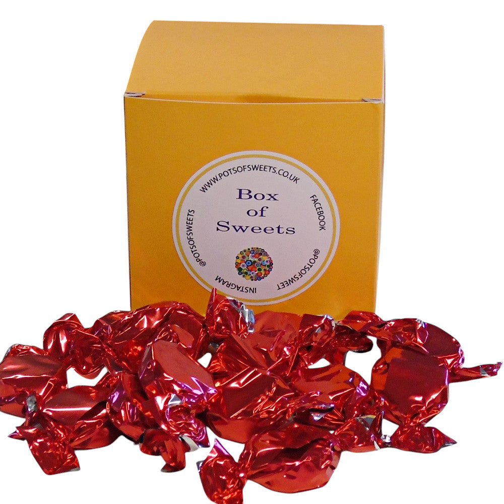 300g Square Coloured Box of Buchanan Raspberry Caramel Toffee