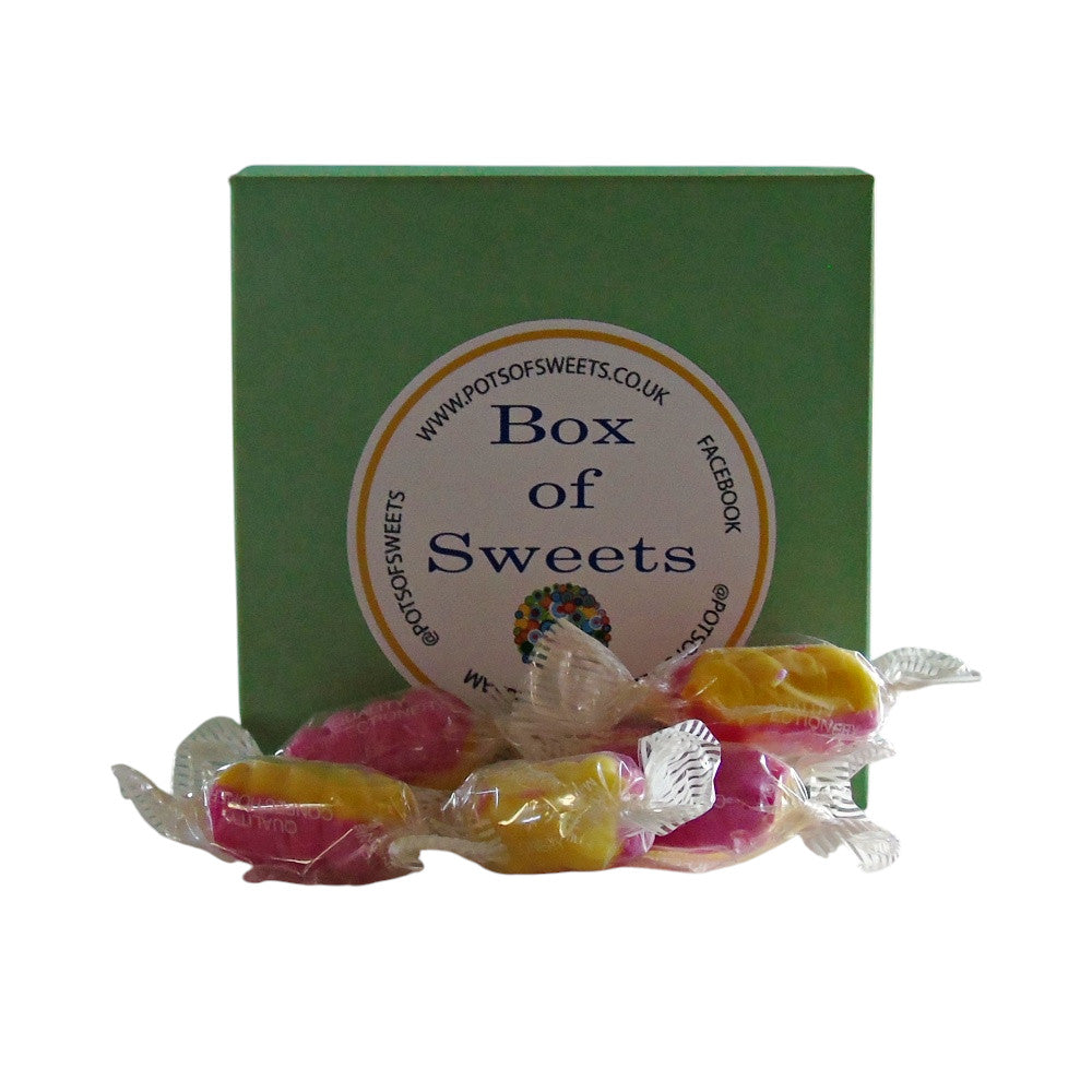300g Square Coloured Box of Rhubarb & Custard Twists