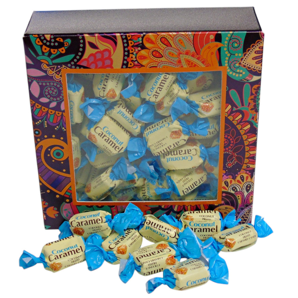 300g Square Window Box of YUMMYs Coconut Caramel Chews