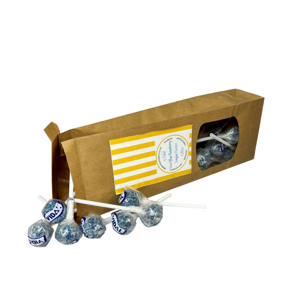 Bag of 15 Sour Blue Raspberry Tongue Painter Lollies | Pots of Sweets