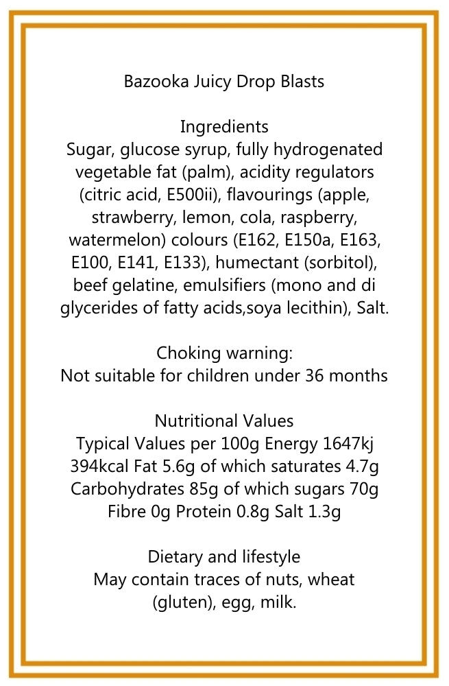 300g Square Window Star Pattern Box of Bazooka Juicy Drops