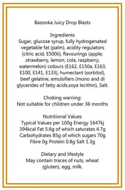 300g Square Window Star Pattern Box of Bazooka Juicy Drops