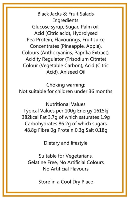 300g Square Window Ivory White Pattern Box of Black Jacks and Fruit Salads