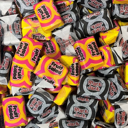 300g Square Window Ivory White Pattern Box of Black Jacks and Fruit Salads