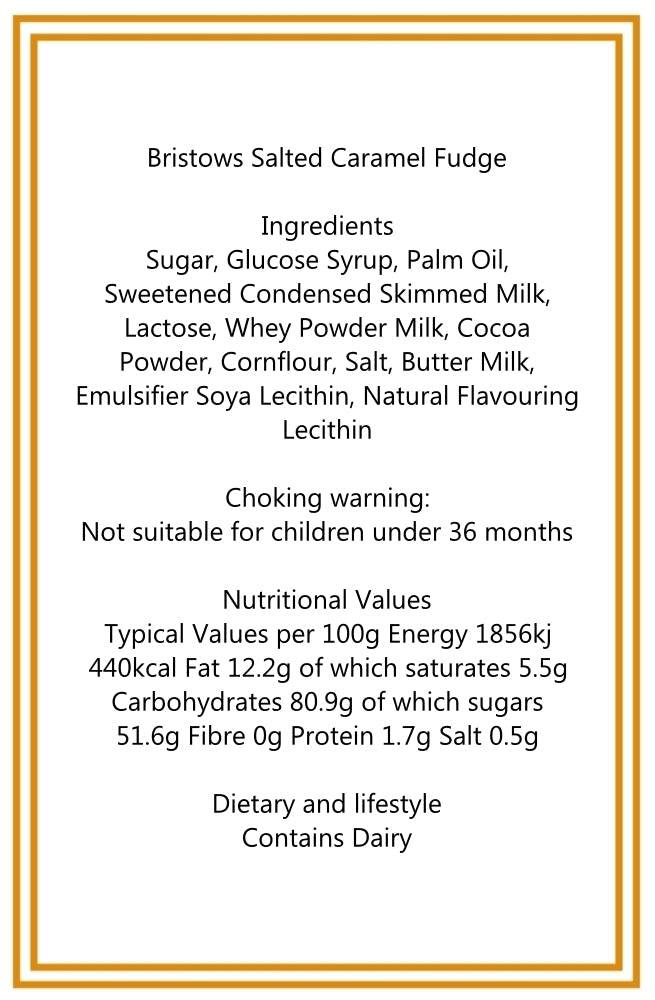 300g Square Window Pattern Box of Bristows Salted Caramel Fudge