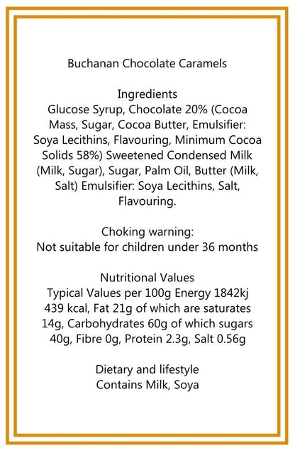 300g Square Window Paisley Pattern Box of Buchanans Chocolate Caramel Toffees