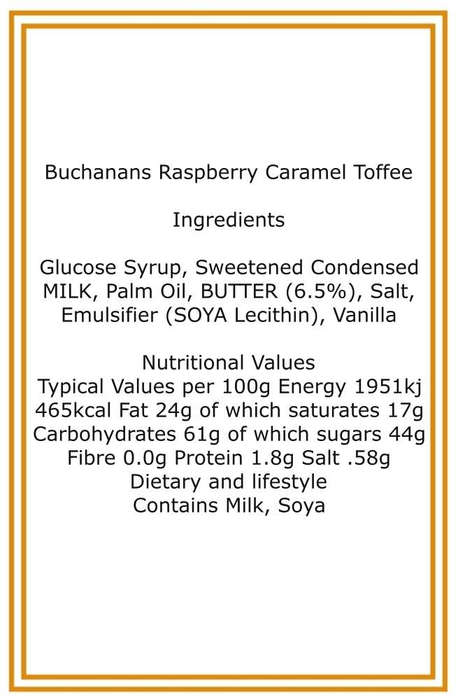 300g Square Flower Pattern Box of Buchanans Raspberry Caramel Toffee