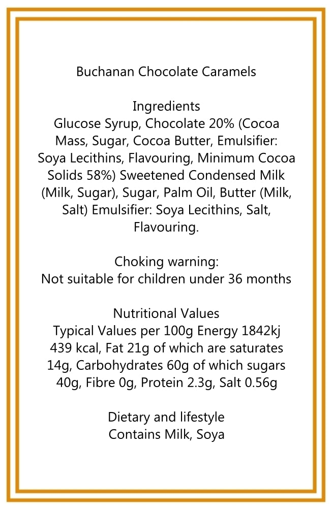 300g Square Box of Buchanan's Chocolate Caramel Toffees