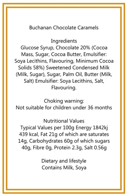 300g Square Box of Buchanan's Chocolate Caramel Toffees