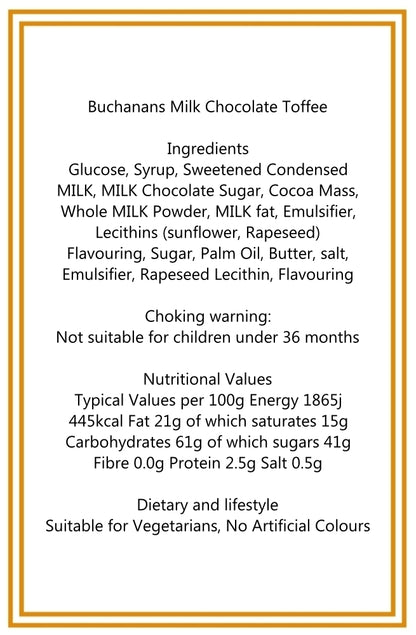 300g Square Box Buchanans Milk Chocolate Caramel Toffees