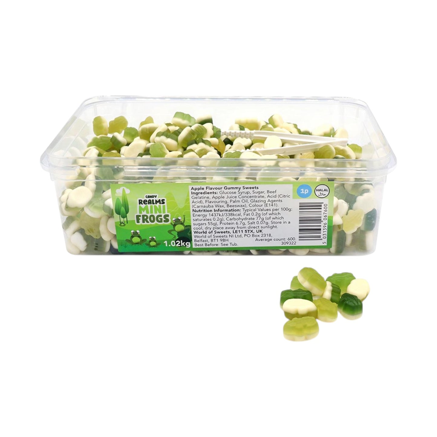 Candy Realms Mini Gummy Frogs Tub 1.02kg