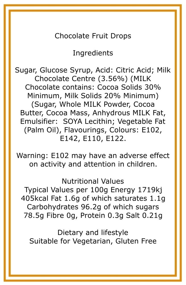 250g Pouch of Chocolate Fruits Sweets