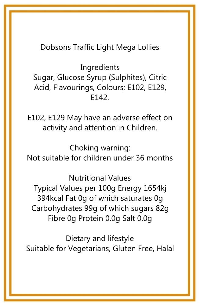 Bag of 10 Dobsons Traffic Light Mega Lollies