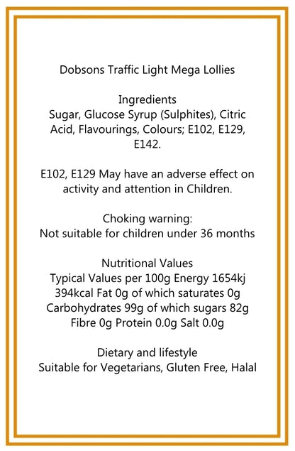 Bag of 10 Dobsons Traffic Light Mega Lollies