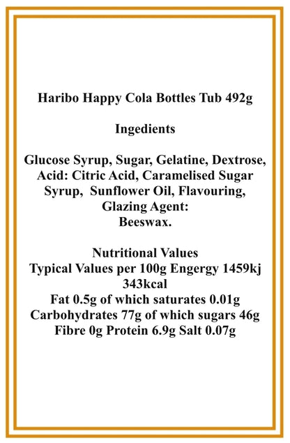 Haribo Happy Cola Bottles Tub 492g