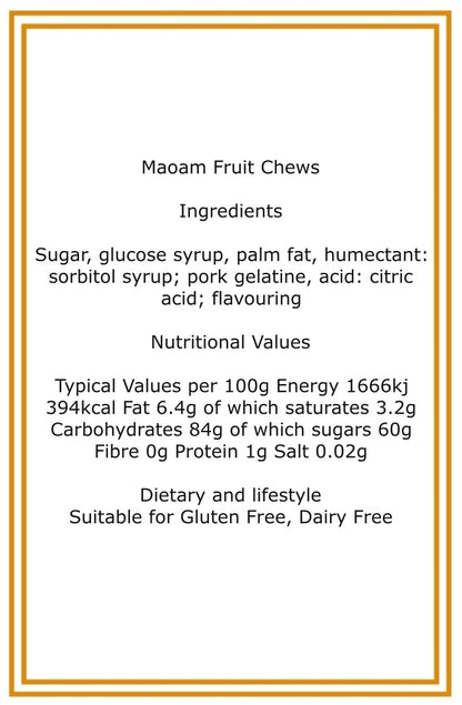 300g Square Window Ivory White Pattern Box of Maoam Joystix, Bloxs, Strips Fruit Chews Sweets