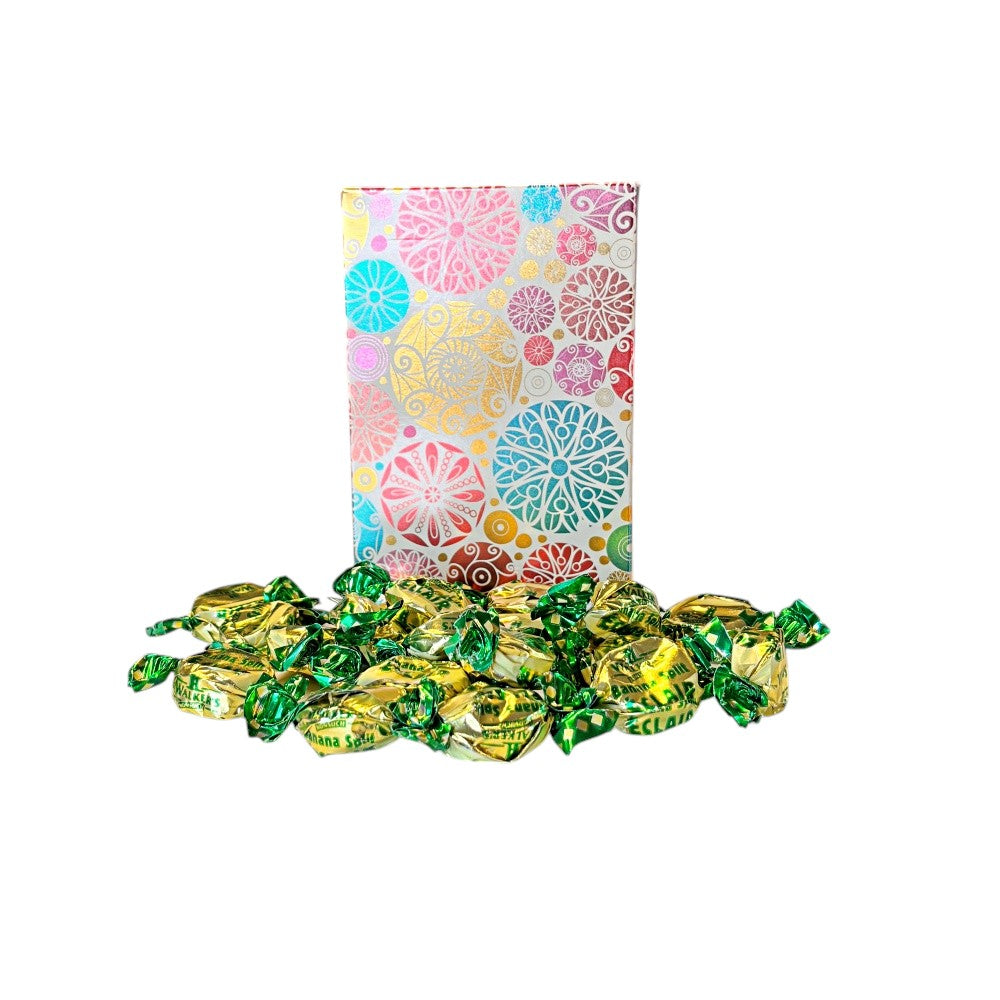 250g Rectangular Box Pattern of Walkers Banana Eclairs Toffee